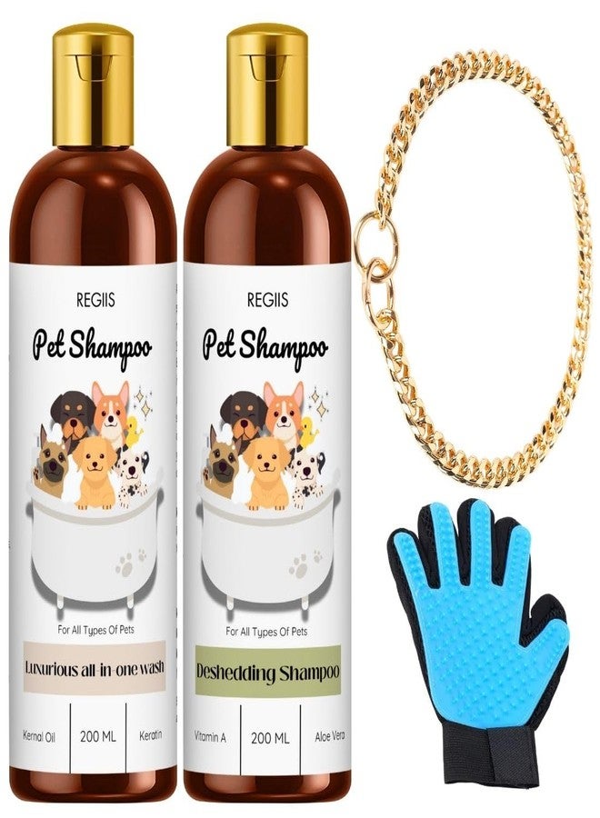 مجموعة شامبو الحيوانات الأليفة من ريجيس مع قفاز للعناية، 200 مل تركيبة شاملة لإزالة الشعر الزائد، سلسلة ذهبية (عبوة من 4 قطع) - Image 1